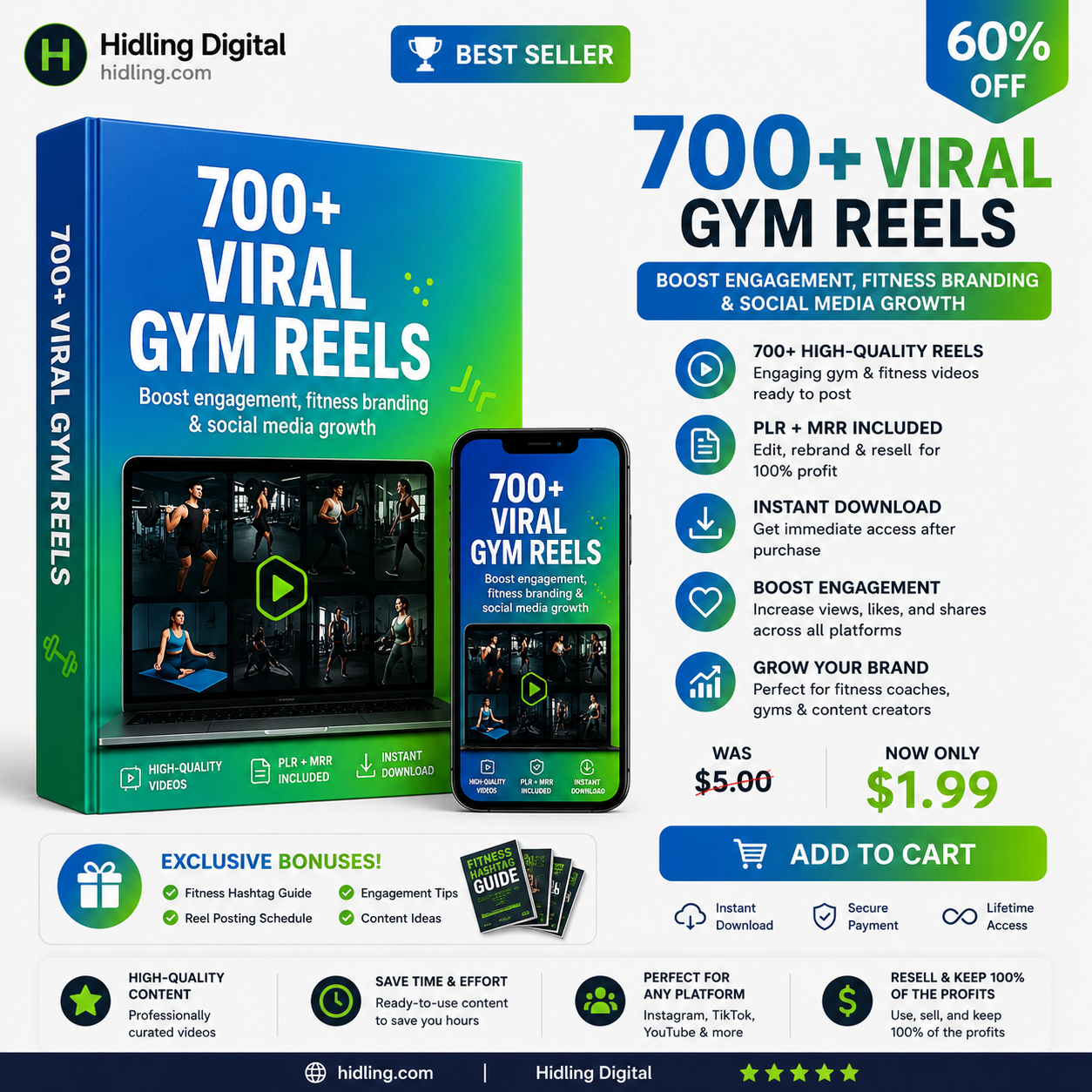 Fitness Mega Bundle – 700+ Viral Gym Reels, 16 eBooks & 17 Canva Planners with PLR & MRR Rights