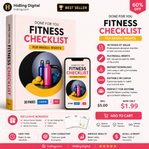 Fitness Checklist Planner with PLR Rights | Editable Canva Template & Printable PDF