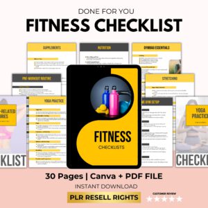 Fitness Checklist Planner with PLR Rights | Editable Canva Template & Printable PDF