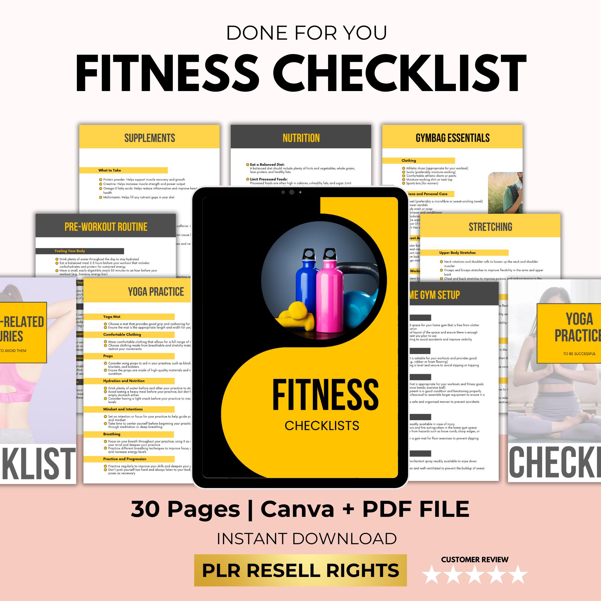 Fitness Checklist Planner with PLR Rights | Editable Canva Template & Printable PDF - Image 5