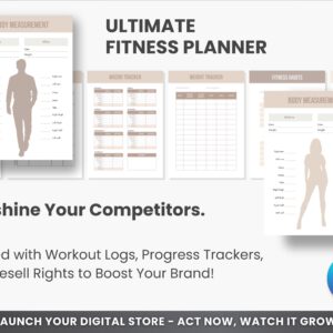 Ultimate Fitness Planner Bundle (PLR & MRR) | Editable Canva Fitness, Workout & Meal Planner for Resale